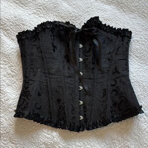 Elegant Black Corset with Ruffle Trim